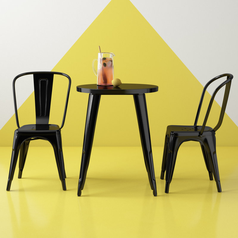 Brinson Round Steel Bistro Set, Black, 24"