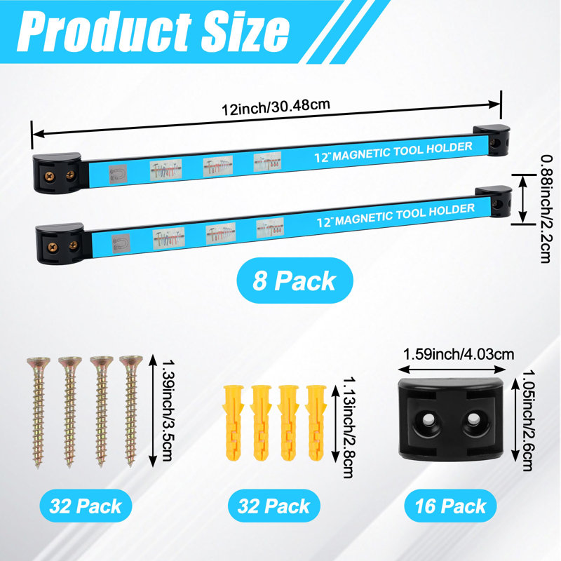 8 Pcs 12'' Magnetic Tool Holder Strip