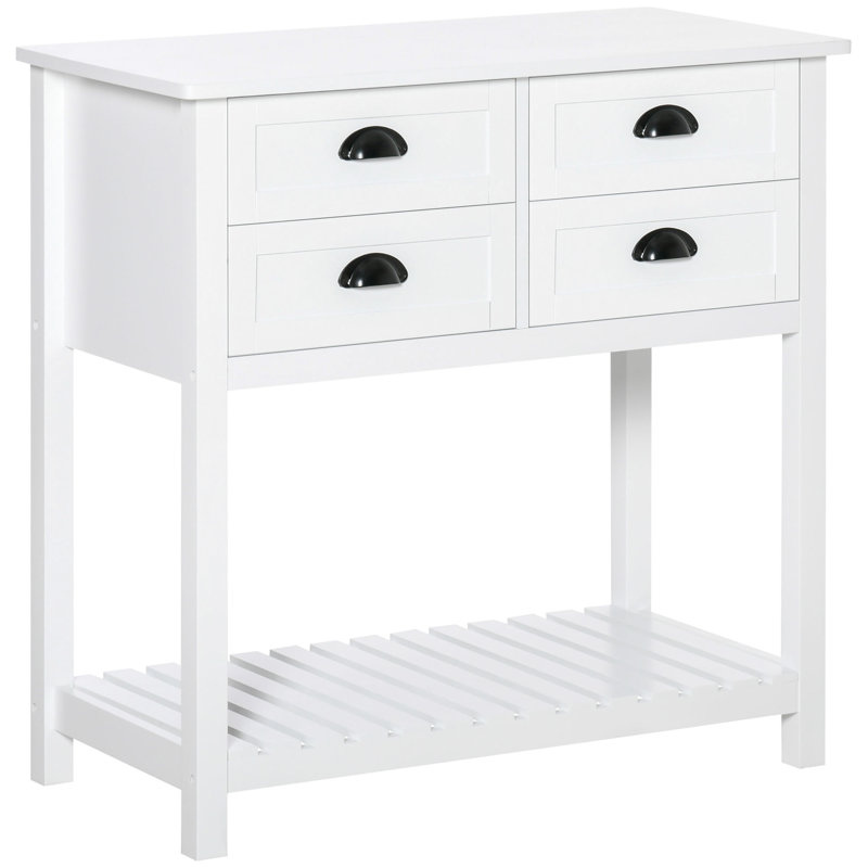 Armoire de rangement blanche à 4 tiroirs et tablette à lattes pour la cuisine, côté salon avec 4 tablettes