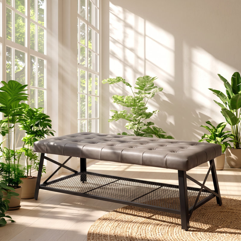Table basse Rosmit en métal et similicuir capitonné, 122 cm L x 61 cm P x 44 cm H