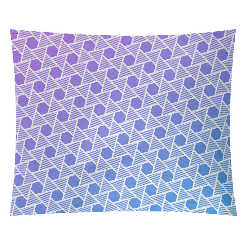 Tapisserie murale hexagonales et triangles, H 88 po x l 104 po, Mauve / Bleu