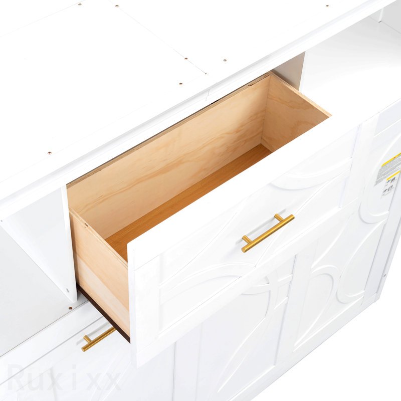 Lit escamotable simple avec station de charge et tiroir, blanc, White