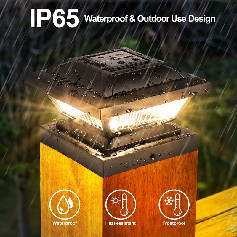 Low Voltage Solar Powered Integrated LED Fence Post Cap Light Pack, Black