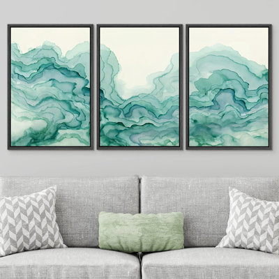 «Smoke Effect» IDÉE4WALL, reproduction d'art sur toile encadrée, éclatant, bleu sarcelle, fumée, collage géométrique, formes abstraites, illustrations, art moderne décoratif nordique chic pour salon, chambre à coucher, bureau, impression sur toi
