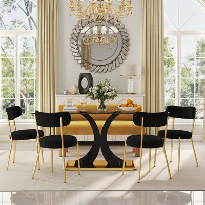 Ensemble de salle à manger moderne 3/5 PCS, table en verre trempé, 2/4 chaises en peluche et banc pour cuisine / salon