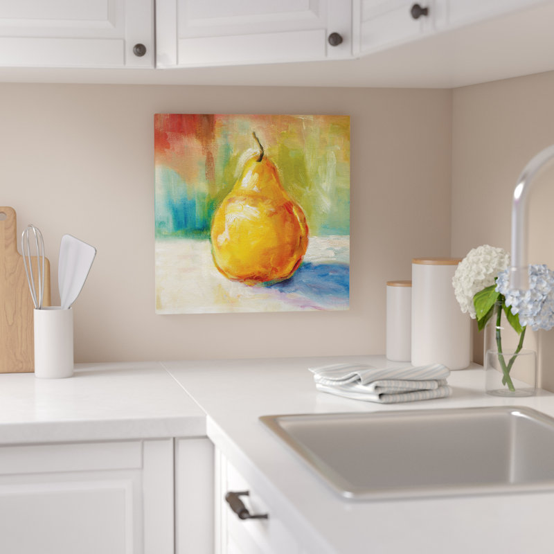 « fraîche poire », reproduction de peinture sur toile tendue, H 16 po x l 16 po x P 1,5 po