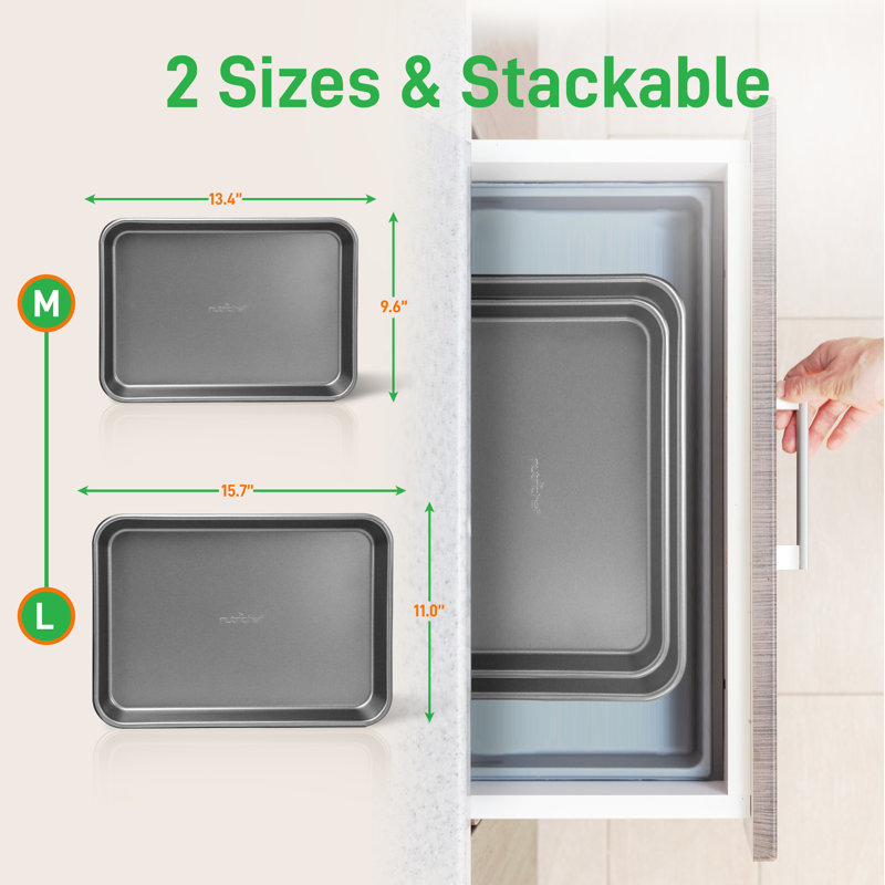 NutriChef Non-Stick Steel 2 Piece Baking Sheet Set, Gray