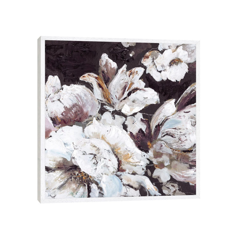 Dark Flower - Painting on Canvas, White Framed, 93.98cm H x 93.98cm W x 3.81cm D