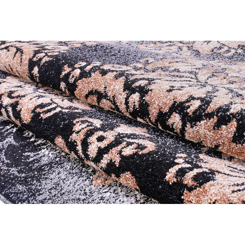 Tapis noir / doré Crigler, Rectangle 5 pi 2 po x 7 pi 5 po