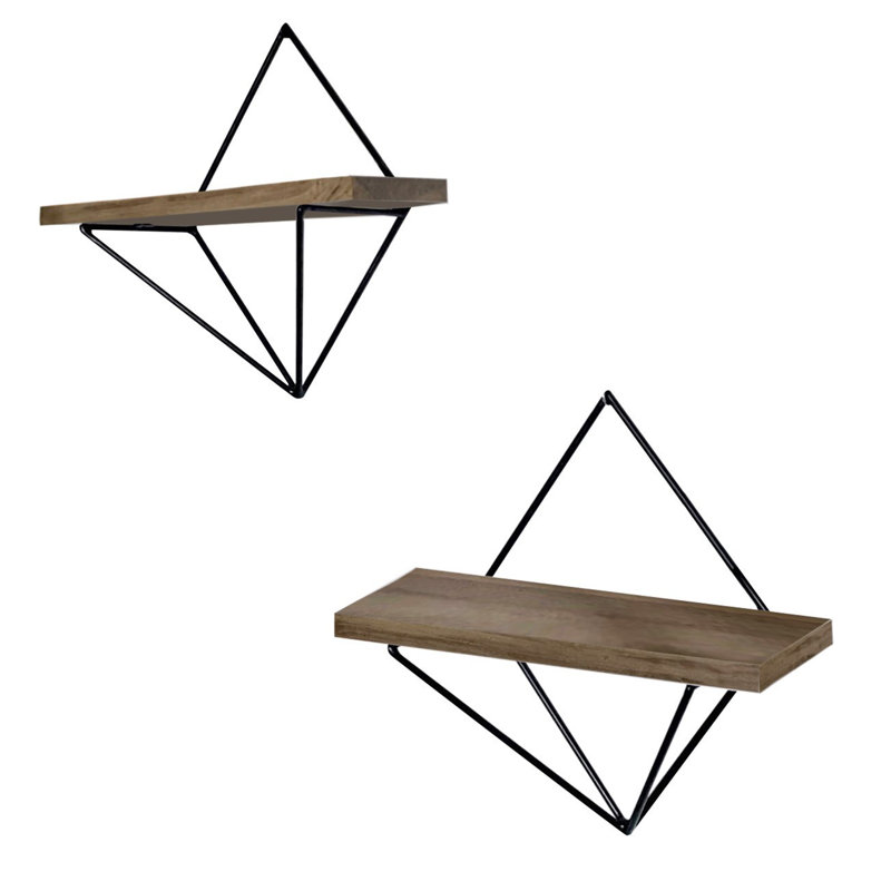 Yariah 2 Piece Diamond Bracket Shelf, 4.65" H x 3.43" W x 2.17" D, Walnut Black