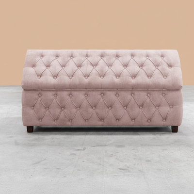 Riga Wide Velvet Tufted Rectangle Solid Color Ottoman Box with Storage, Upholstered Footstool Shoes Bench with Legs