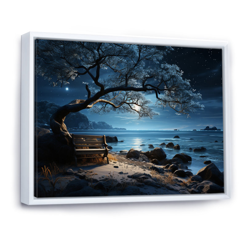 «Beach Silent Night I», reproduction sur toile, Cadre flottant blanc, H 30 po x l 40 po x P 1,5 po