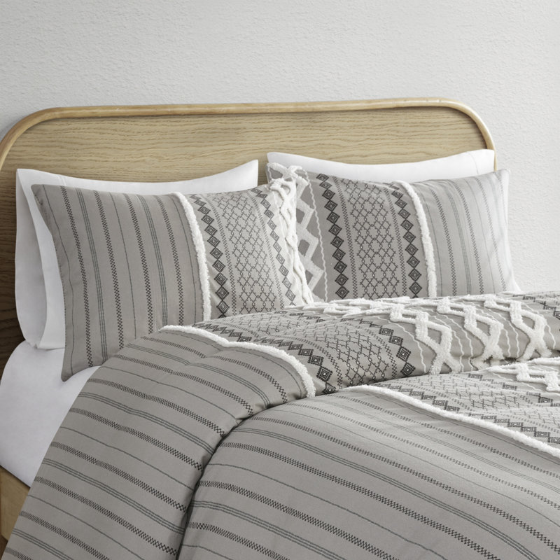 Gray Full Cotton Reversible Comforter Set with Chenille
