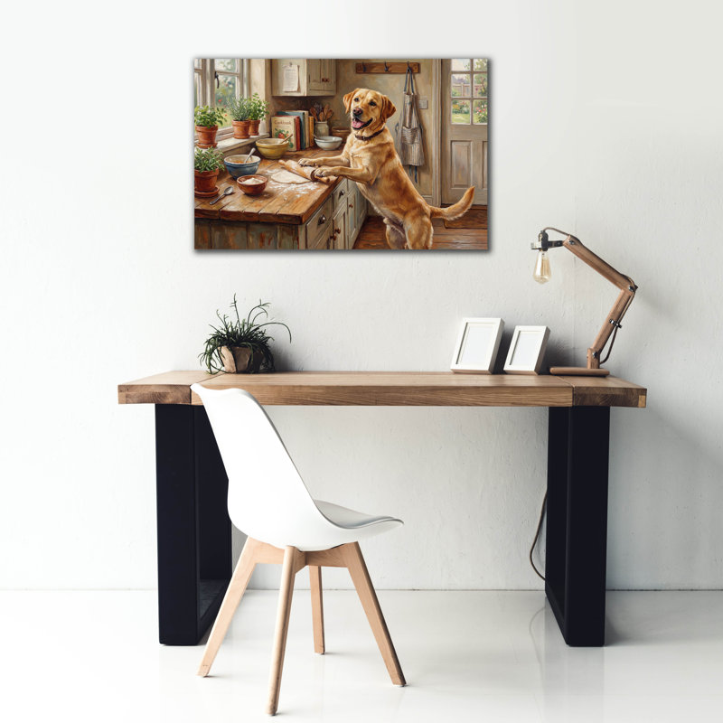  «Labrador Retriever In The Kitchen» par Rich Monet, art mural sur toile, 26 po x 18 po, H 26 po x l 40 po