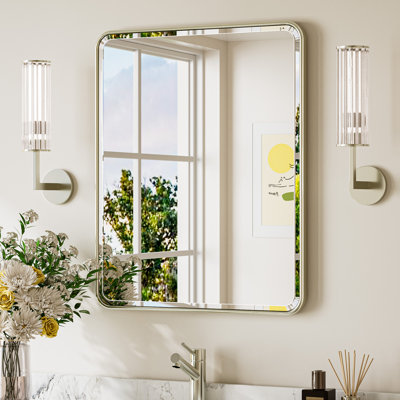Beveled Bathroom Vanity Mirror with Aluminum Frame, Wall Accent Mirror, Tempered Glass