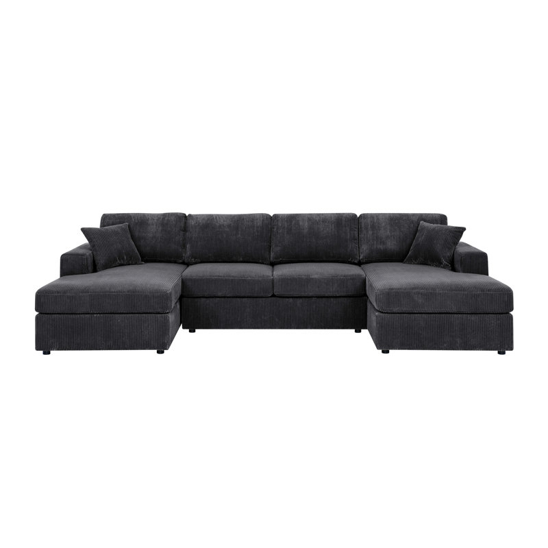 Gray 3 - Piece Corduroy Double Chaise Sectional For 4, Featuring Foam Filled Cushions, Square Arms, Minimalist Design, Removable Engineered Wood Frame, 59.01 In Deep, 121.94 Wide, 32.49 Tall 4