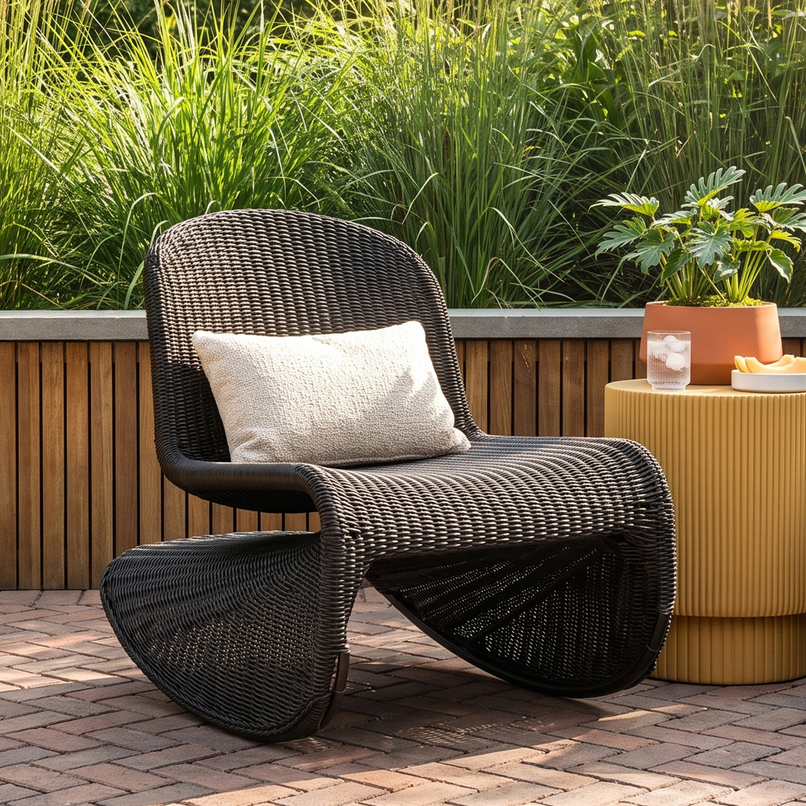 Daughtery Wicker Outdoor Armless Lounge Chair, Vintage Coal