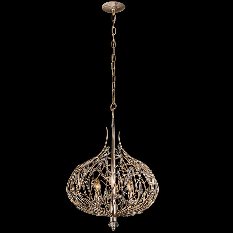 Luminaire suspendu en cristal Bask - l 18 po x H 25 po - poussière d'or