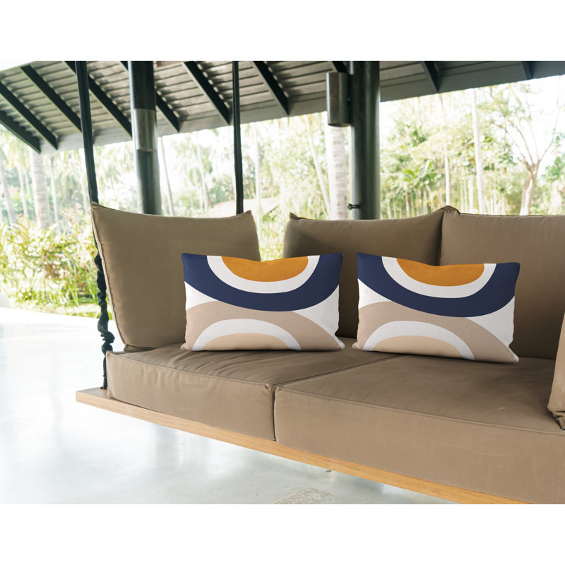 Abstract Outdoor Reversible Throw Pillow, Orange/Navy/Beige