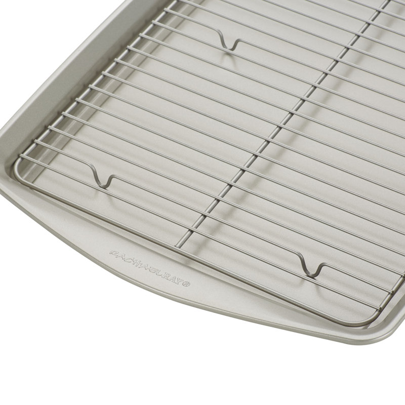 Rachael Ray Bakeware Jumbo Nonstick Cookie Pan with Roasting Rack, 13 Inch x 19 Inch, Silver