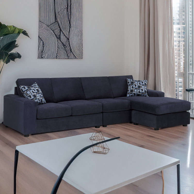 Birkley L-Shaped Upholstered Sectional, Blue(RHF), Blue Polyester, Right Hand Facing