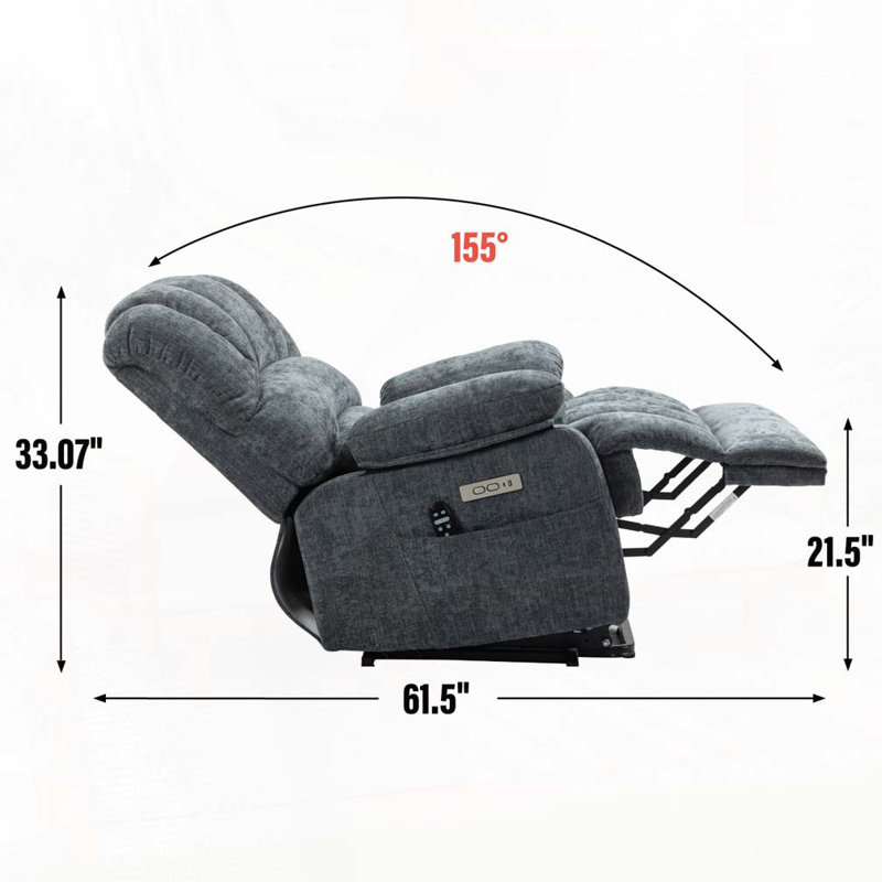 Chenille Power Lift Recliners with Heat Massage, Blue Gray