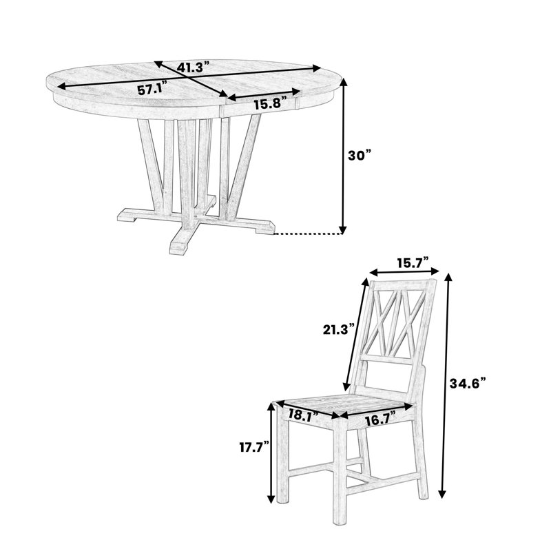 Ensemble de table de salle à manger extensible 5 pièces Rustic