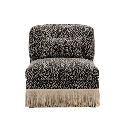 Canapé sans accoudoirs en chenille léopard avec 1 coussin noir kaki