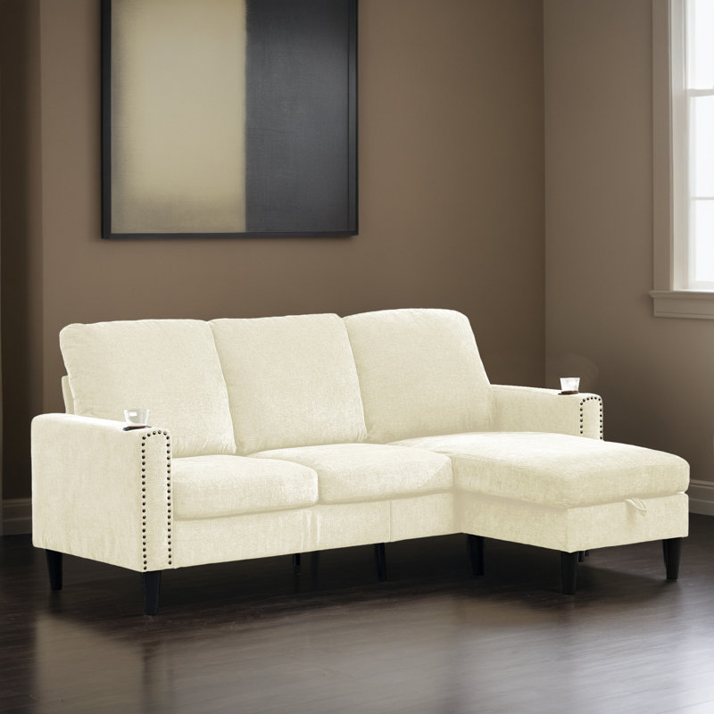 Canapé modulaire réversible en L 2 pièces pour le salon, Chenille blanc cassé