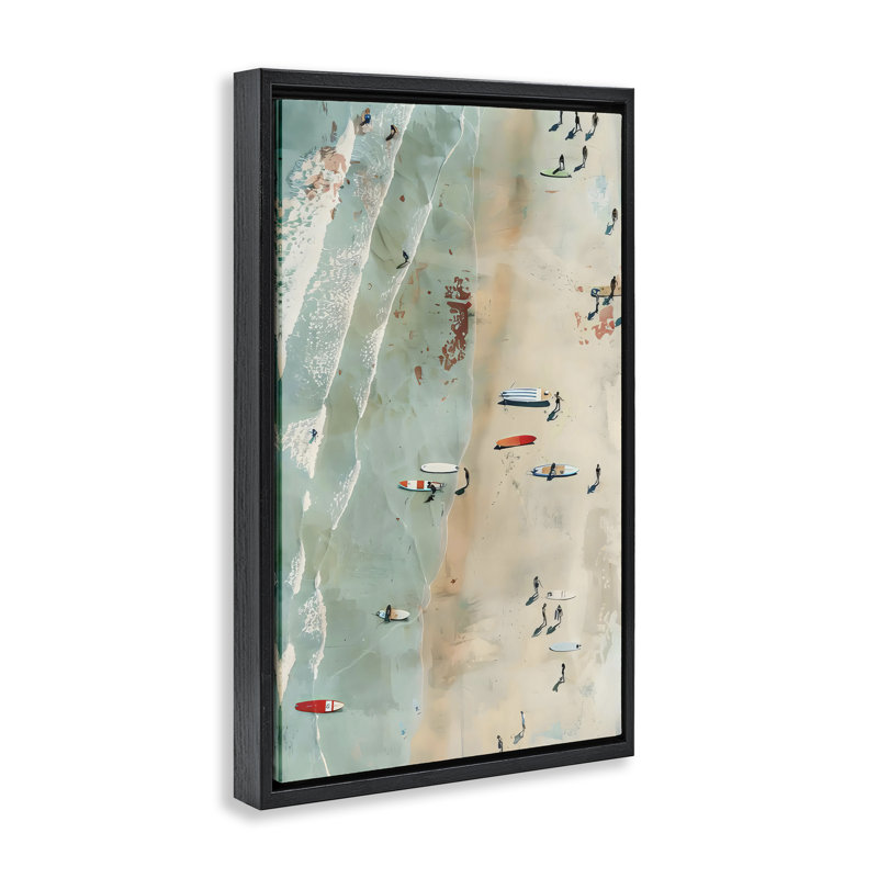 Cadre flottant Scattered Surf Board Beach, design par LSR Design Studio, H 31 po x l 21 po, Cadre flottant noir de jais