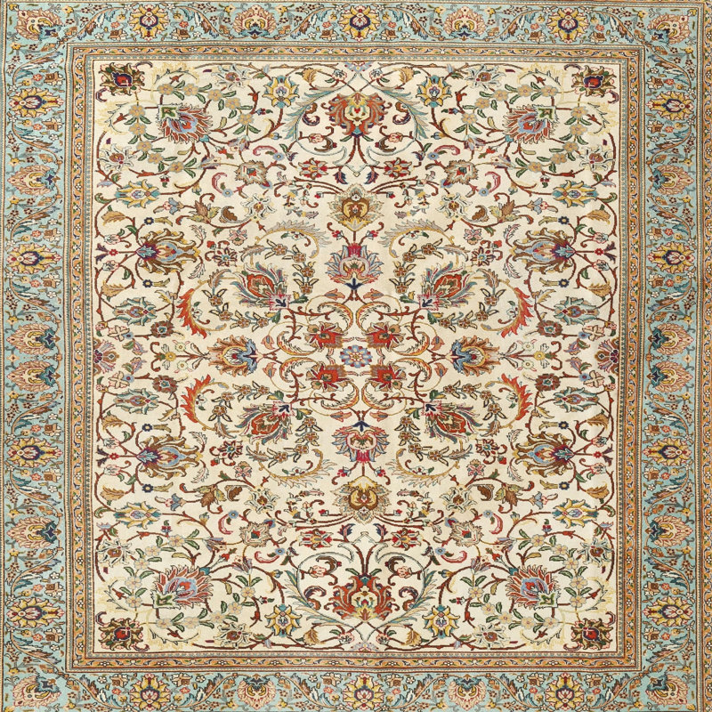 Brun oriental/bleu/crème Tapis décoratif, Carré 6 pi