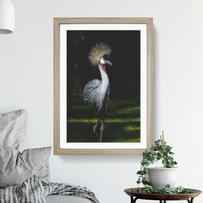 Crane Bird - Picture Frame Painting, Oak Framed, 65cm H x 48cm W x 2cm D