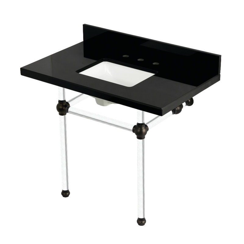 Kingston Brass Templeton 36-Inch Black Granite Console Sink with Acrylic Legs (8-Inch, 3-Hole), Oil Rubbed Bronze