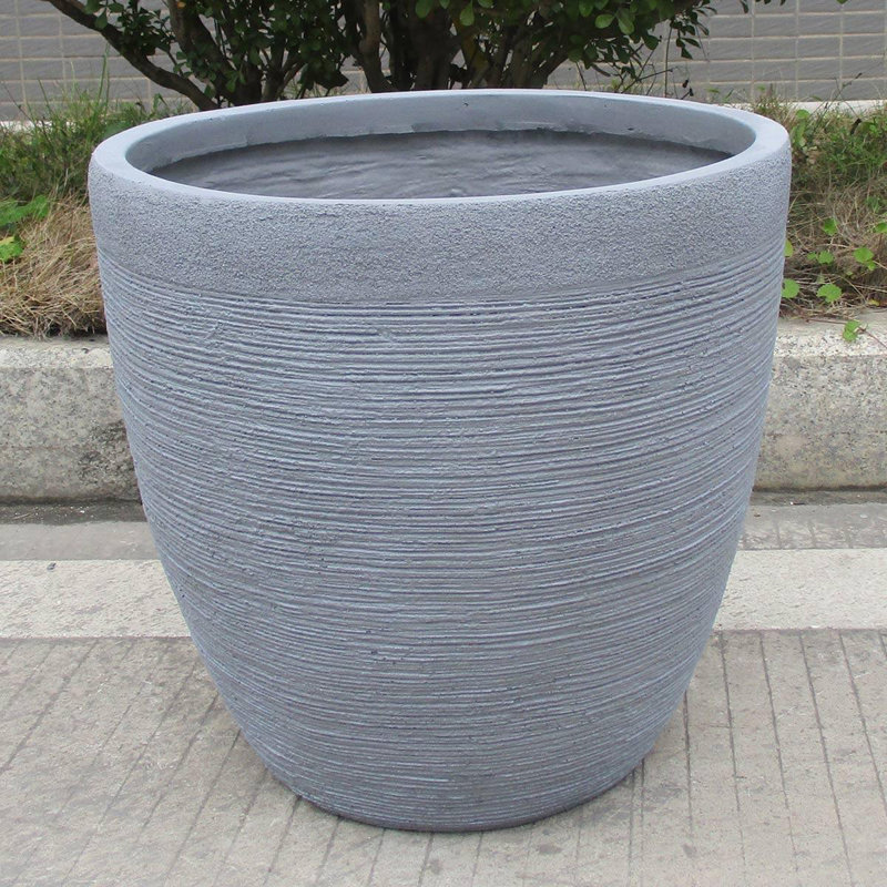 Ribbed Fibreglass Plant Pot, Stone Grey, 41cm H x 44cm W x 44cm D