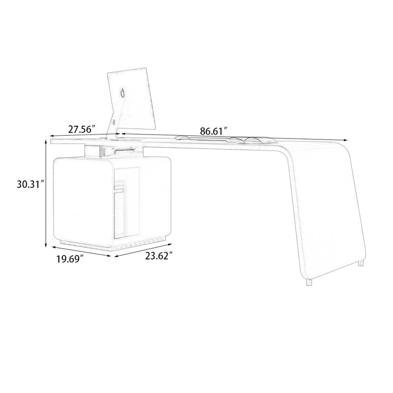 Bureau rectangulaire en bois manufacturé blanc + cuir avec 3 tiroirs, H 30,31 po x l 86,61 po x P 27,56 po