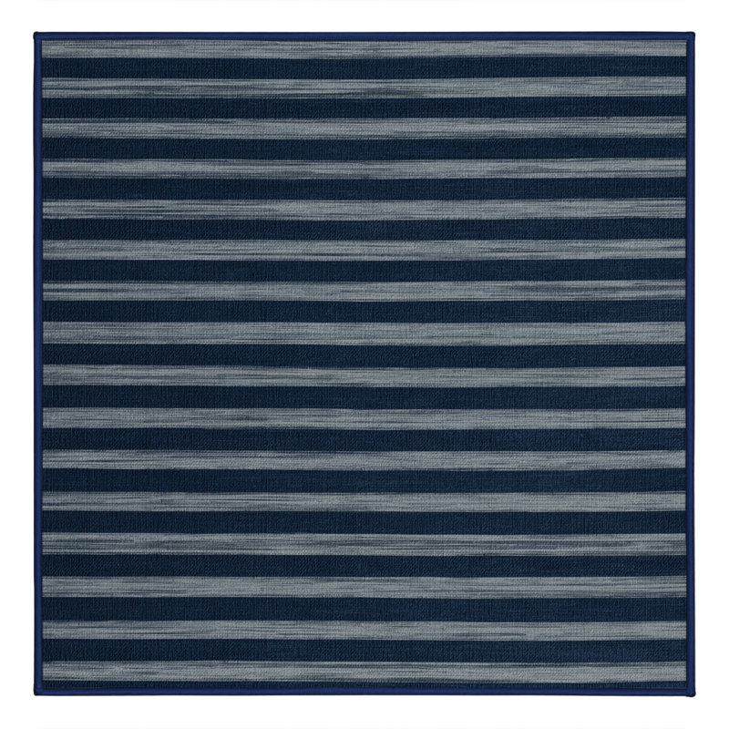Machine Washable Horizontal Stripes Blue Area Rug, Square 3'