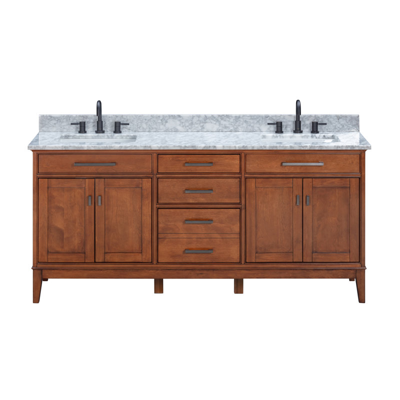 Madison 72" Double Bathroom Vanity Set, Tobacco, 61", Cala White Engineered Stone