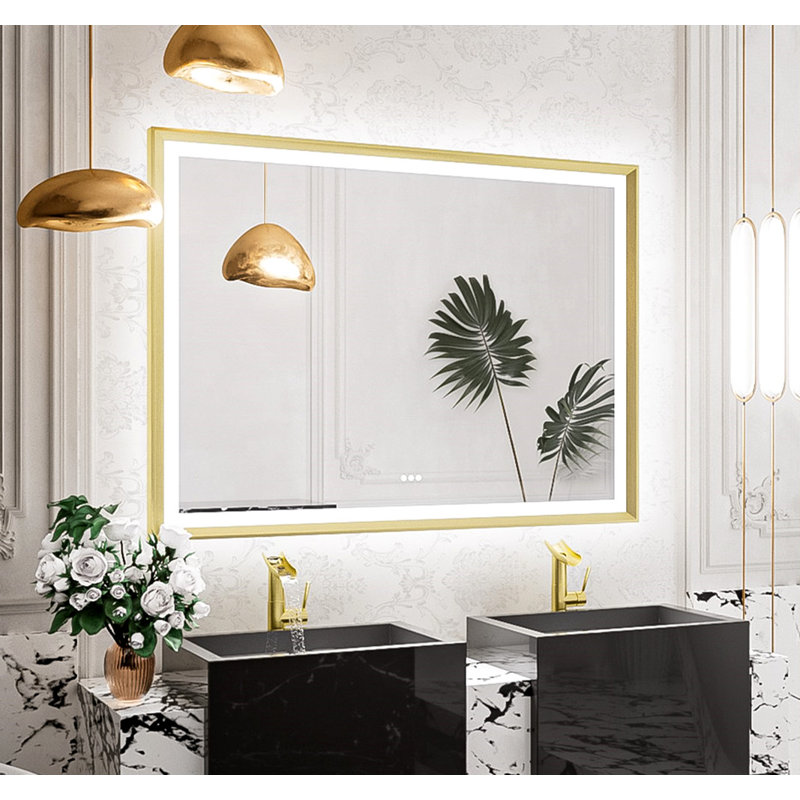 Miroir de salle de bain à DEL New Rockford, 48 po x 36 po, Doré, Rectangulaire