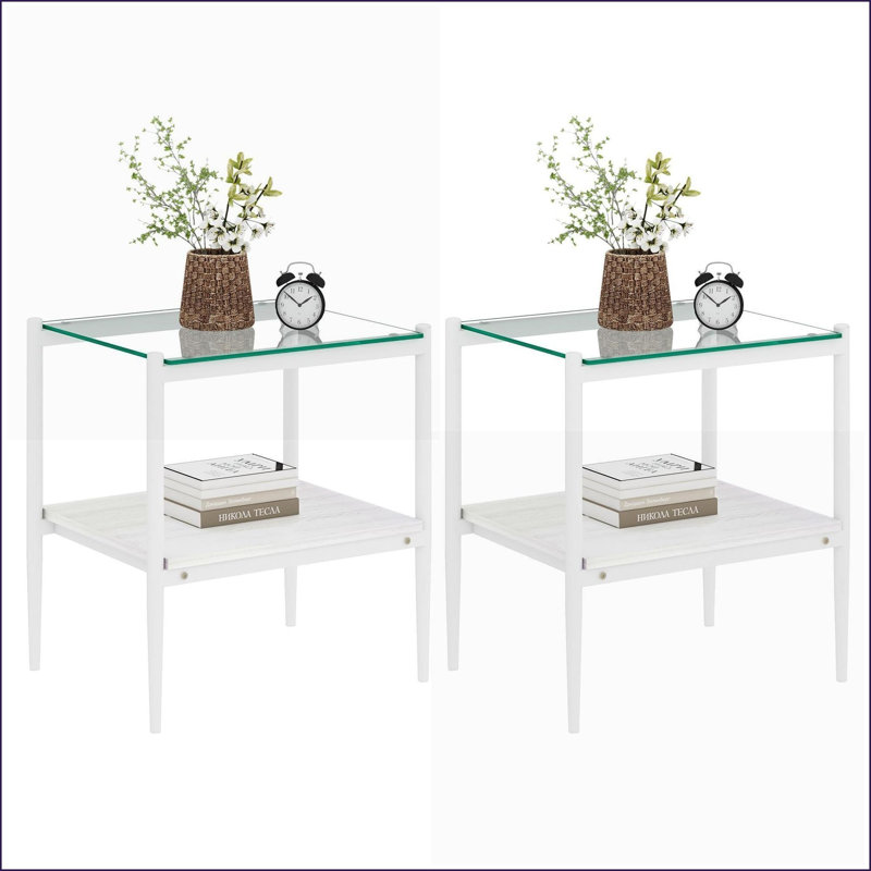 Ensemble de 3 tables basses et tables de bout en verre trempé pour le salon, facile à nettoyer avec beaucoup de rangement