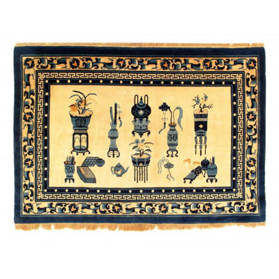 Hand Woven Cotton and Wool Oriental Area Rug