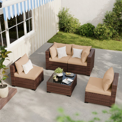 5 Piece Patio Conversation Set With Coffee Table And Cushions