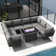 Outdoor Patio Woven Rope Wicker Modular 9 Pieces Sectional Set With Fire Pit Table And Cushions