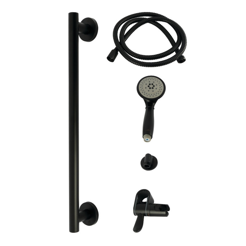 Kingston Brass Made To Match Shower System With Slide/Grab Bar And Hand Shower, Matte Black