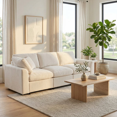 Chenille Upholstered Couch with Solid Wood Frame