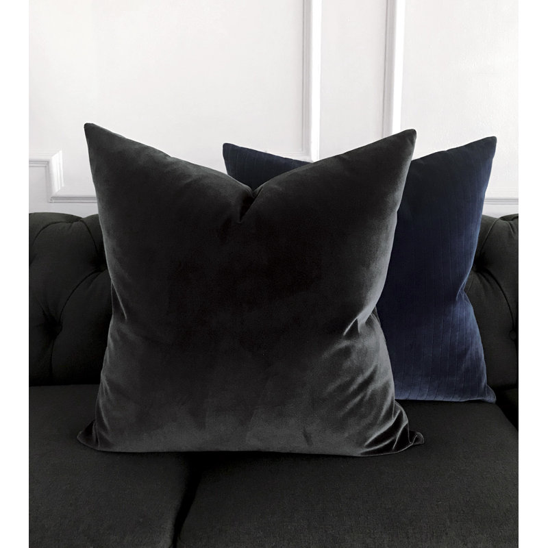 Uma Velvet Square Pillow Cover & Insert, 22"H x 22"W x 5"D, Indigo