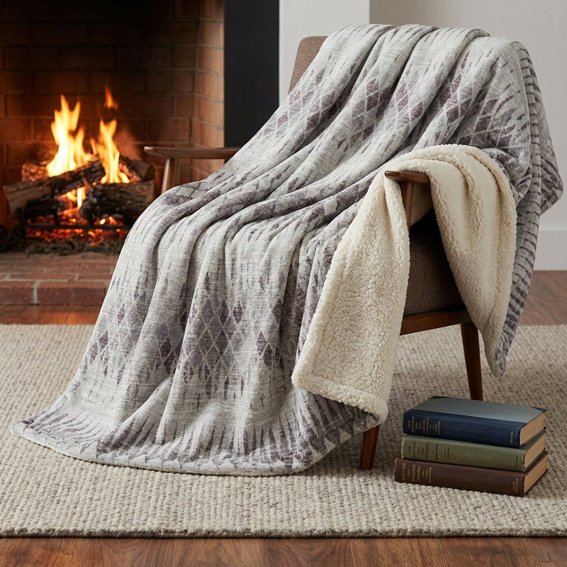Jeté 50 po x 70 po en polyester tissé beige et gris