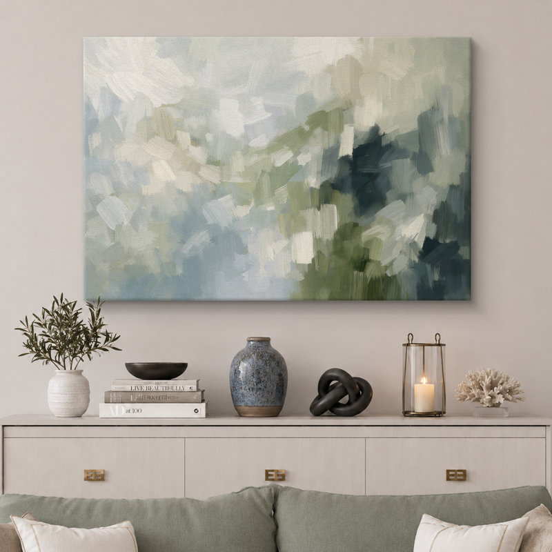 Composition abstraite vert bleu, art moderne, impression sur toile encadrée, H 16 po x l 24 po x P 1,5 po, Toile tendue