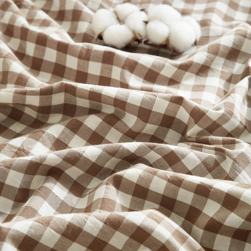 LIFETOWN Gingham Duvet Cover Set 100% Washed Cotton Material Plaid Checkered Comforter Cover 3 Pieces Set, Light Brown/White