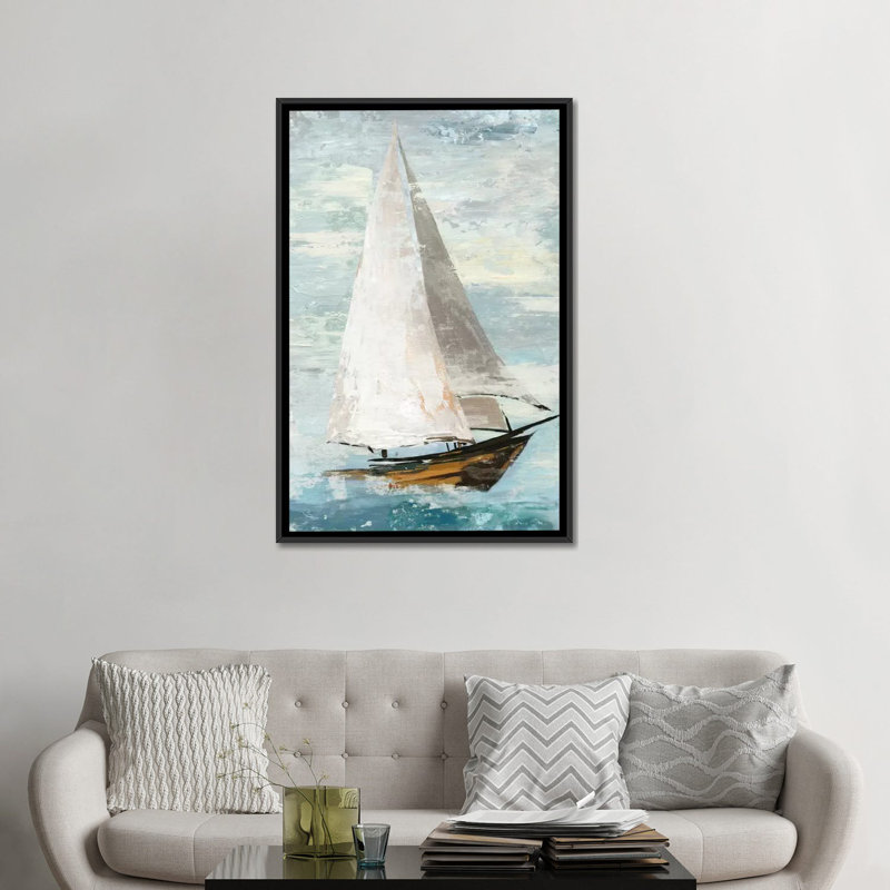 «Quiet Bateaux II», reproduction sur toile tendue, H 26 po x l 18 po x P 1,5 po, Toile encadrée noire, Pas de tapis