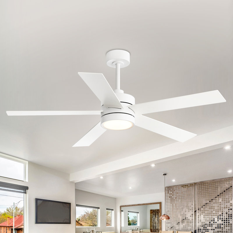 Beil 52/65 inch Large Modern Ceiling Fan with Light Kit and Remote Control, 3 LED Colors, 6 Speed Noiseless DC Motor, 5 Plywood Blades, for Indoor/Covered Outdoor Use